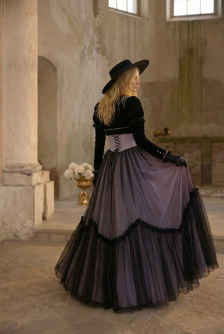 PURPLE LOLITA DRESS WITH CAPLE - CLASSIC LOLITA GOTHIC BALL GOWN - PLUS SIZE