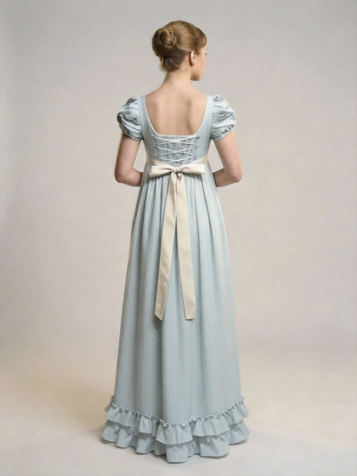 Regency Era Vintage Sage Green Empire Waist Dress – Bridgerton Inspired Embroidered Dress Plus Size