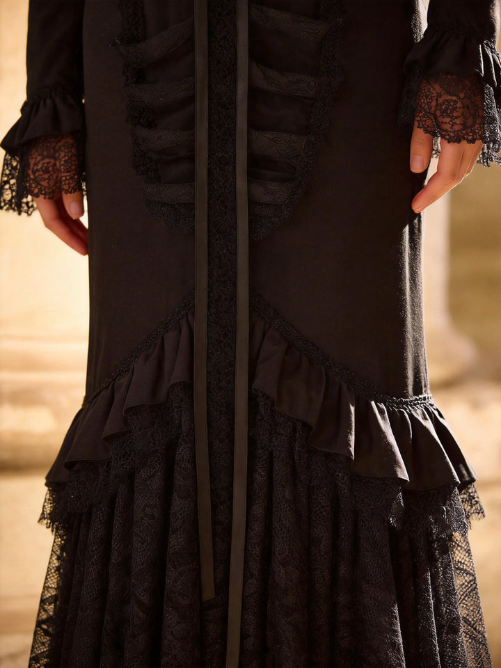 Black Gothic Lolita Dress with Lace - Gothic Mermaid Prom Dress with Corset Plus Size