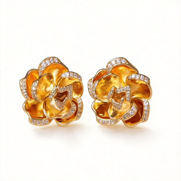 Whispers of Rose – Vintage Silver Camellia Earrings - La Vie en Rose