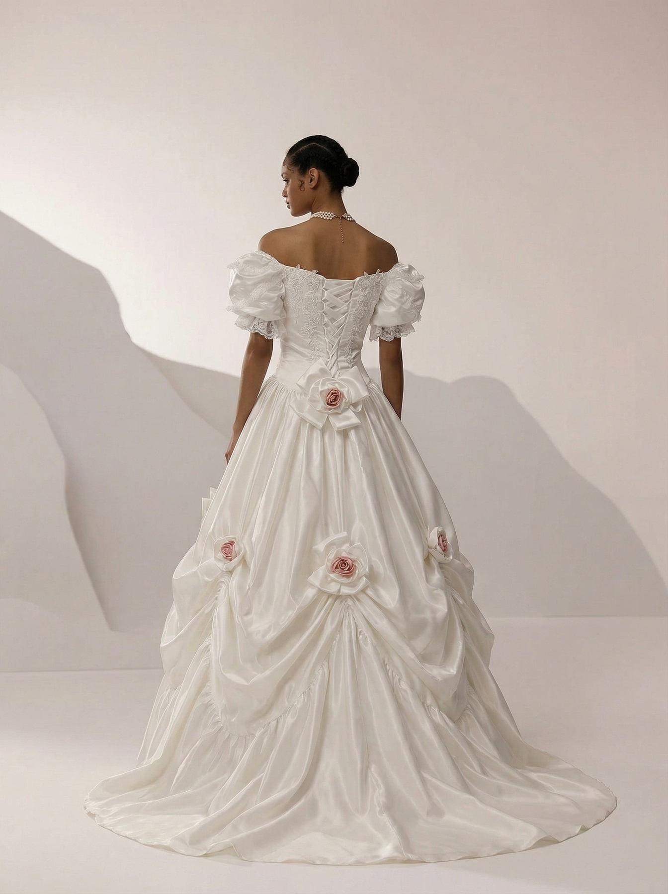 strapless open back dress Princess Diana Wedding Dress - Antique White Modest Lace Wedding Dress With  Floral Satin