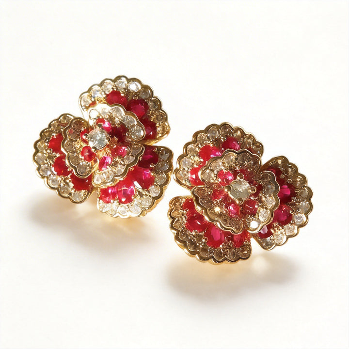Whispers of Camellia – Red Camellia Clip-On Earrings – 1960 Camellia