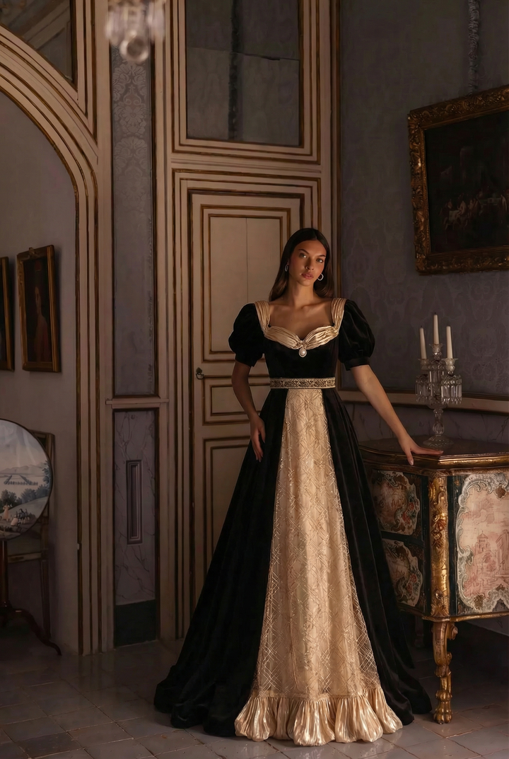 Bridgerton Inspired Regency Era  Black Velvet Ball Gown - Empire Waist Regency  Dress Plus Size