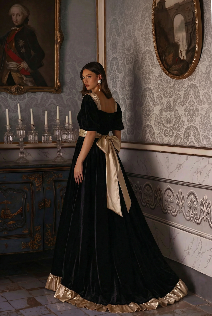 Bridgerton Inspired Regency Era  Black Velvet Ball Gown - Empire Waist Regency  Dress Plus Size