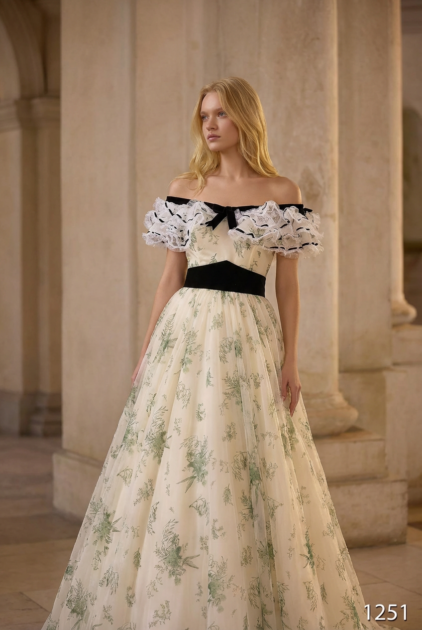 Green and White Embroidered Baroque Dress with Victorian Charm - Rococo Elegance Floral Gown Plus Size