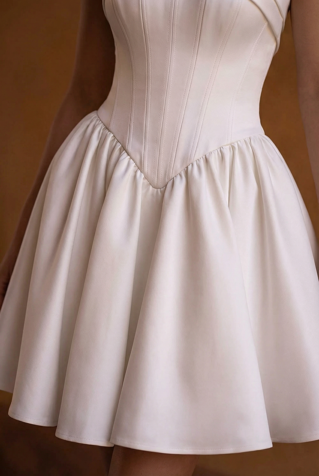 Ivory Short Bridal Wedding Dress with Corset Bodice – Strapless Wedding Dress with Pleated Skirt Plus Size