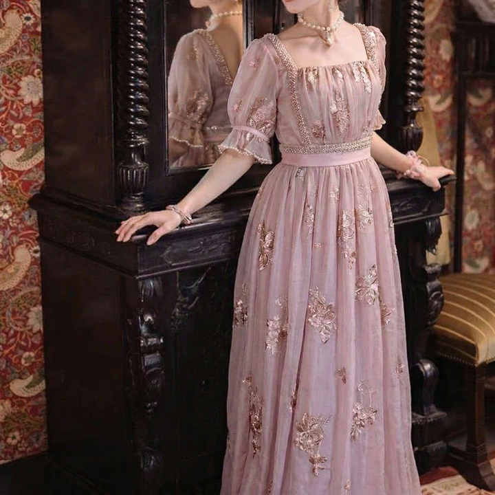 Bridgerton Regency Era Pink Dress Plus Size - Empire Waist Ball Gown - Regency Wedding Dress - Custom Made