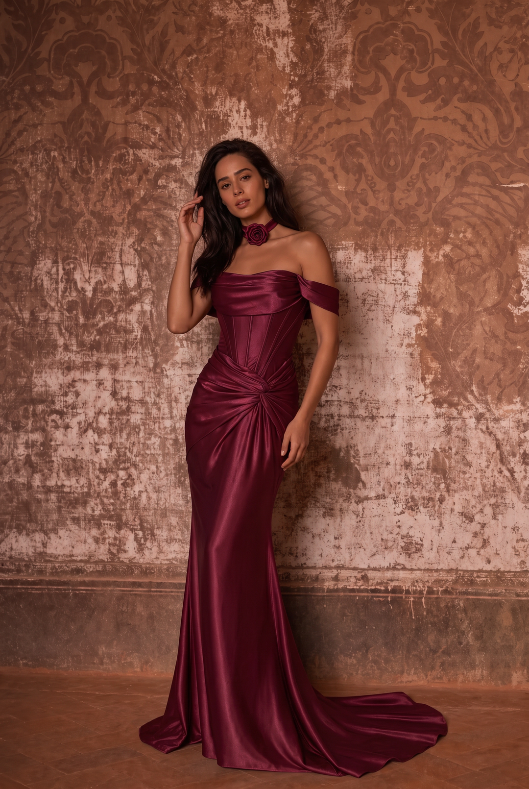 Steel Blue Silk Evening Dress - Corset Back Wedding Dress with Off-the-Shoulder Design Plus Size
