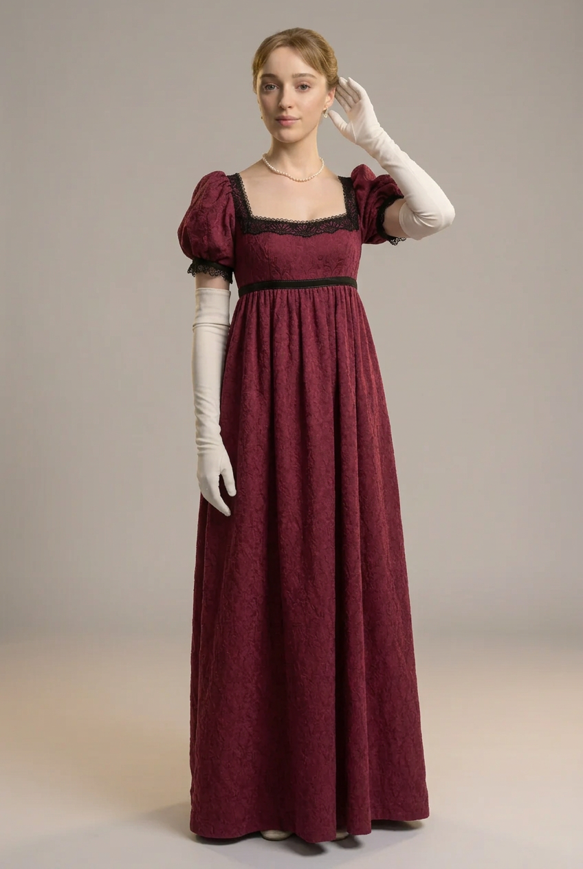 Gothic Regency Era Burgundy Dress Plus Size - Empire Waist Ball Gown - Empire Waist Dress