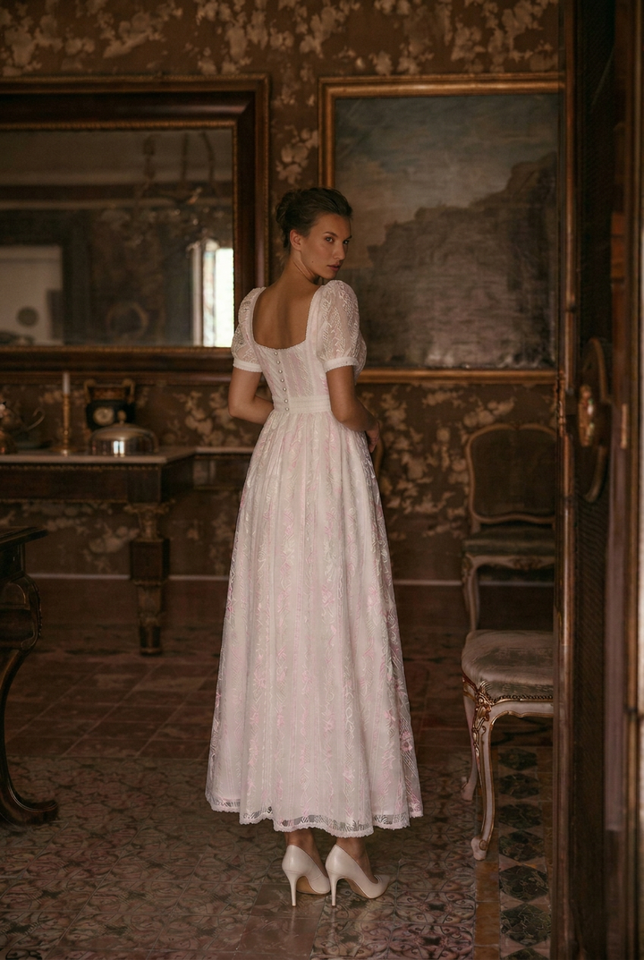 Bridgerton Inspired Embroidered Romantic Regency Era Cotton Lace Dress With Empire Waist - Plus Size