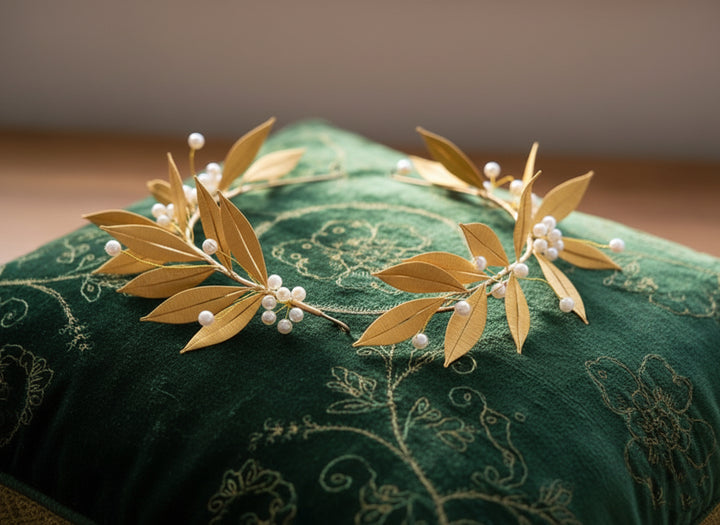 Bridgerton-Inspired Handmade Regency Era Gold Leaf Pearl Headpiece - Pearl Hair Accessorie