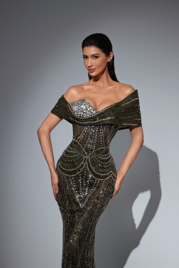 Champagne Sequin Ball Gown with Embellished Bodice – Champagne Dress for Wedding Guest Plus Size