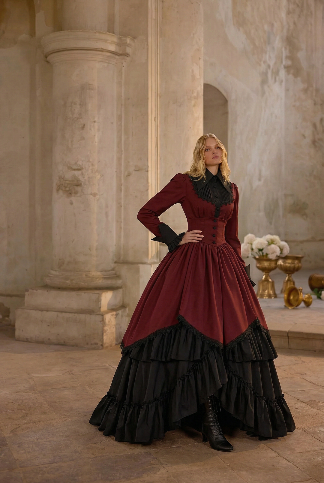 Burgundy and Black Gothic Lolita Prom Dress Ball Gown - Victorian-Insp WonderlandByLilian Burgundy and Black Gothic Lolita Prom Dress Ball Gown - Victorian-Insp WonderlandByLilian