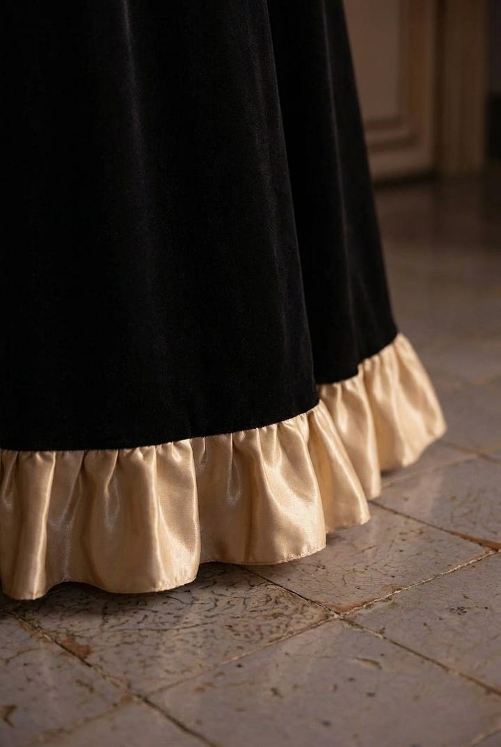 Bridgerton Inspired Black Velvet Regency Era Ball Gown - Black Dress Plus Size