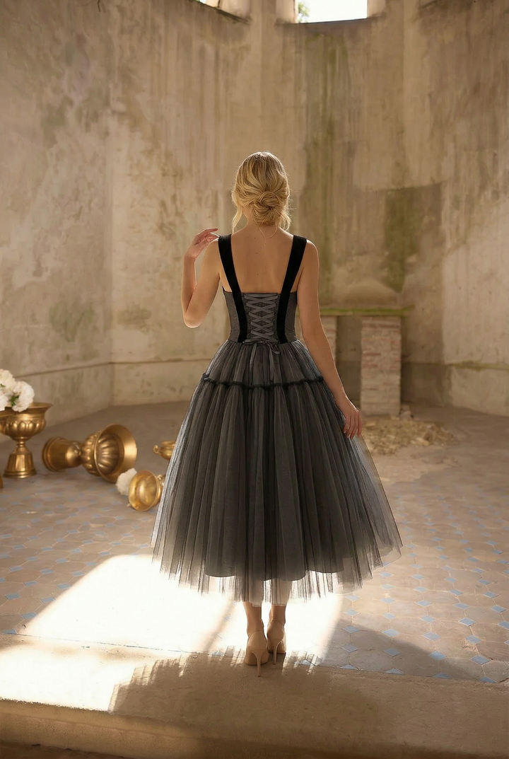 Grey and Black Gothic Lolita Tea Dress Plus Size- Vintage Inspired