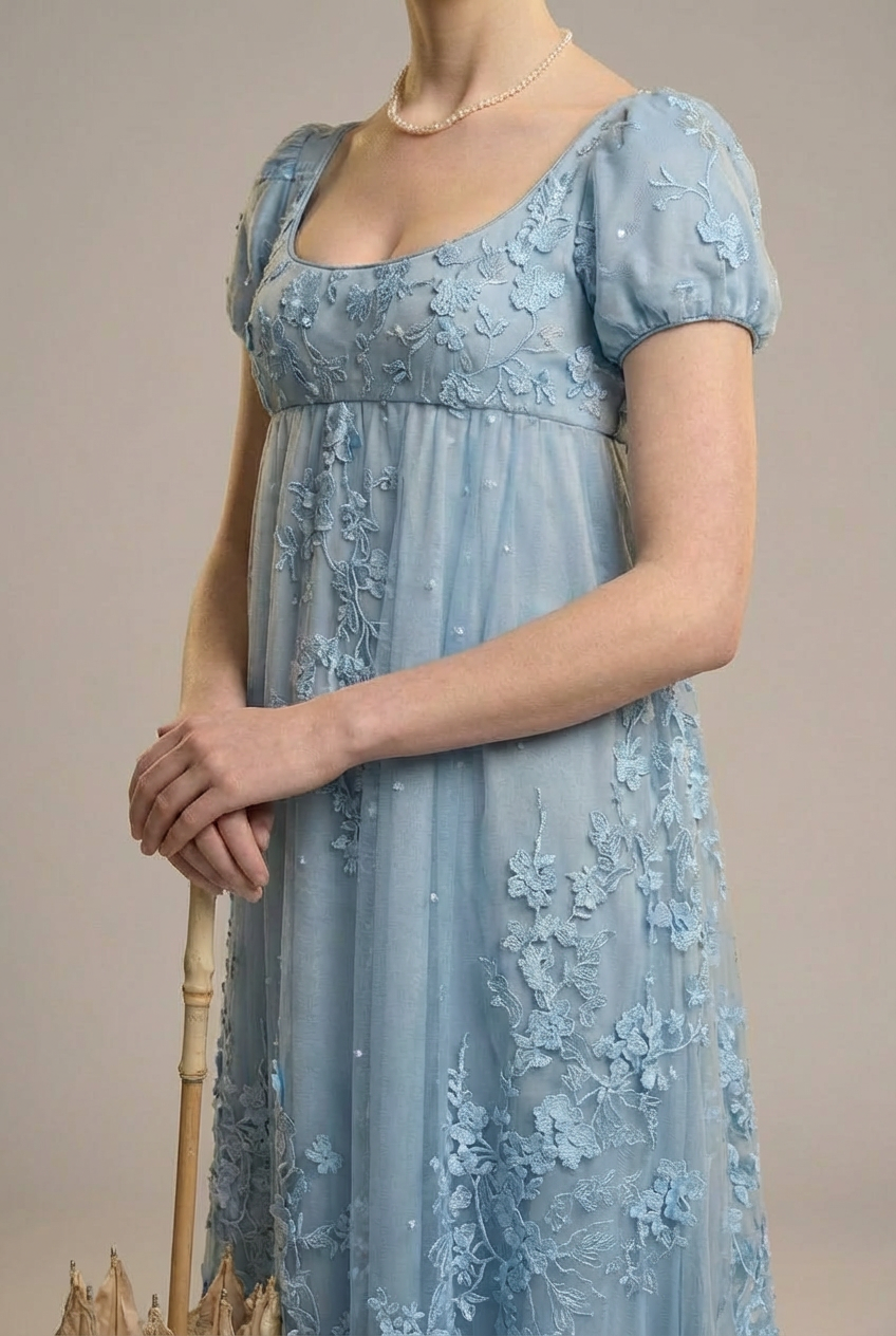 Bridgerton Daphne Blue Pink Lilac Lace Dress With Beading- Regency Era WonderlandByLilian Bridgerton Daphne Blue Pink Lilac Lace Dress With Beading- Regency Era WonderlandByLilian