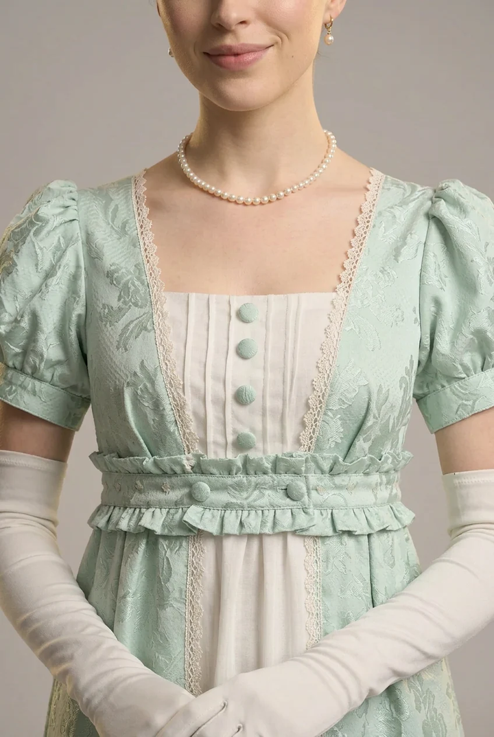 Modest Green Cotton Regency Dress - Jane Austin Regency Era Ball Gown  - Plus Size