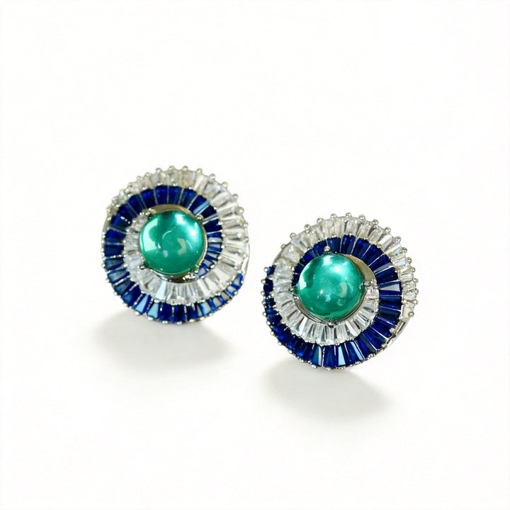 Echoes of Atlantis – Handmade Vintage-Style Green Cabochon Earrings - Atlantis