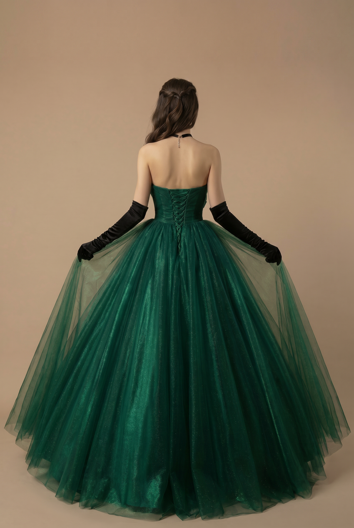 Gothic Emerald Green Ball Gown with Luminous Pleated Accents - Green Evening Dress Plus Size