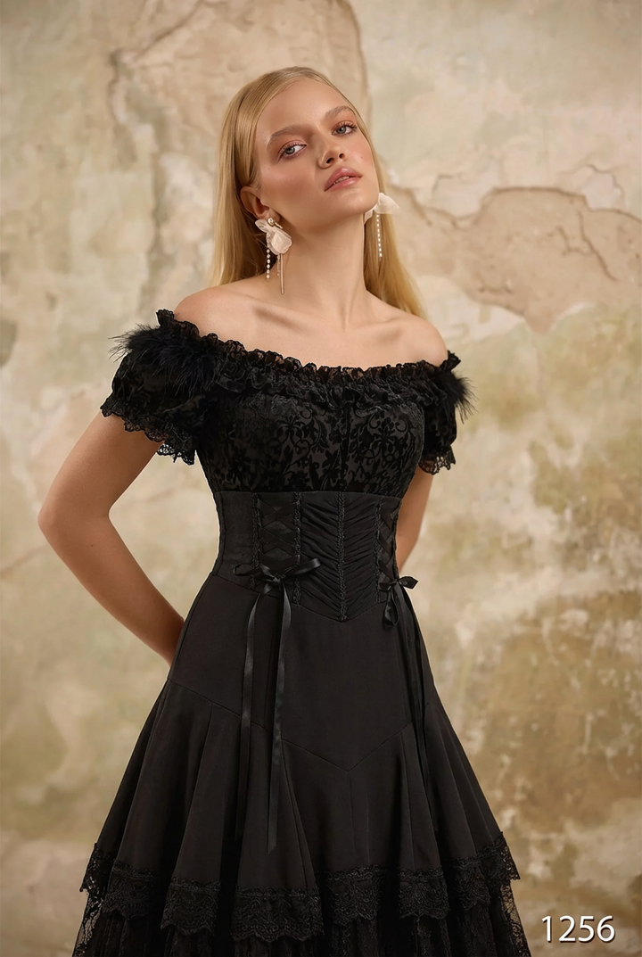 Gothic Lolita Off-Shoulder Black Mermaid Dress with Corset Plus Size