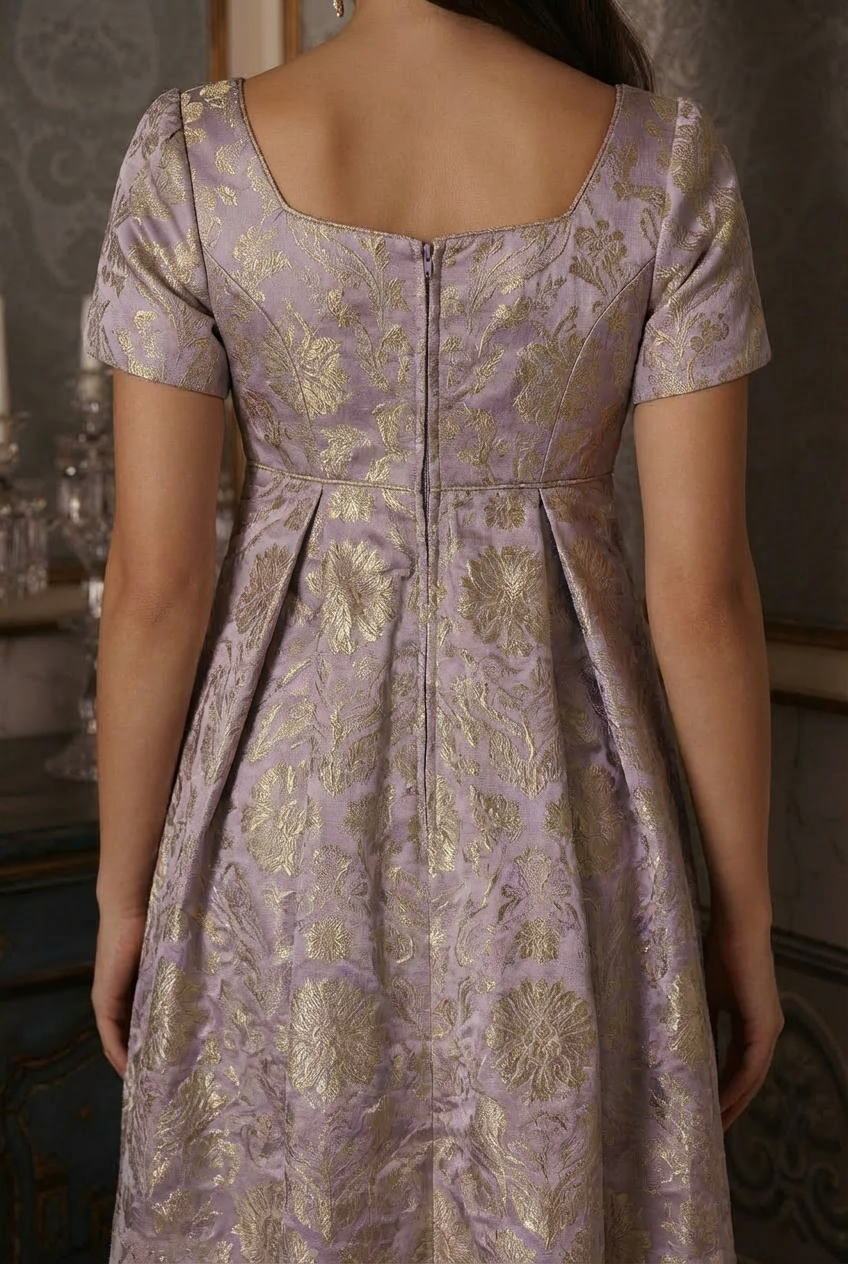 Bridgerton Daphne Purple Jacquard Dress - Regency Era Purple Satin Regency Gown Plus Size