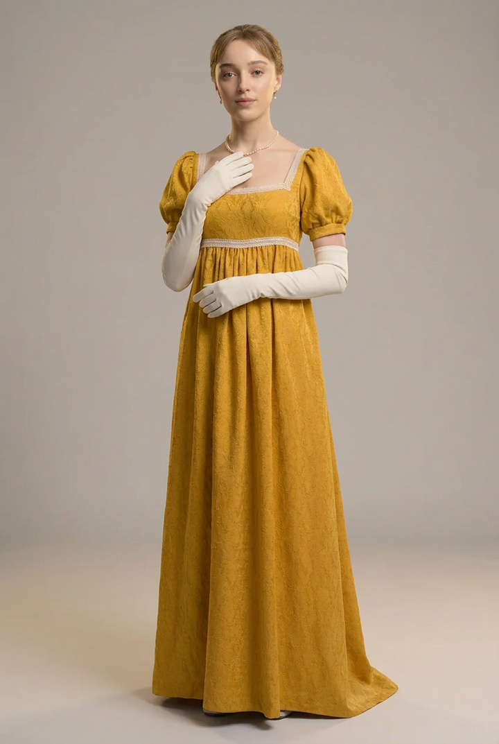 Bridgerton Regency Era Yellow Dress Plus Size - Empire Waist Ball Gown - Regency Wedding Dress - Plus Size