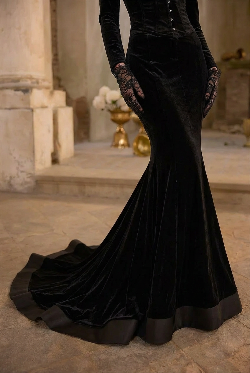 Gothic Black Lolita Vintage Lace Mermaid Dress with Flattering Design Plus Size