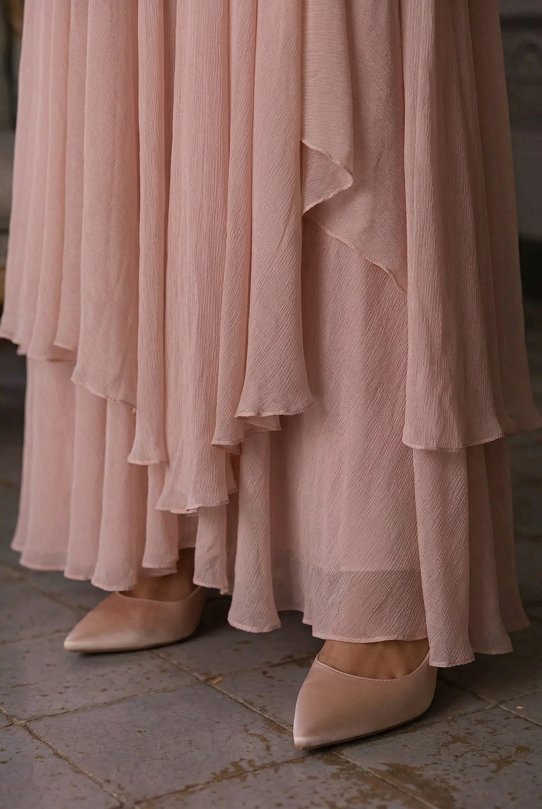 Elegant Pink Fantasy Dress - Fairy Evening Dress with Draped Pearls Plus Size