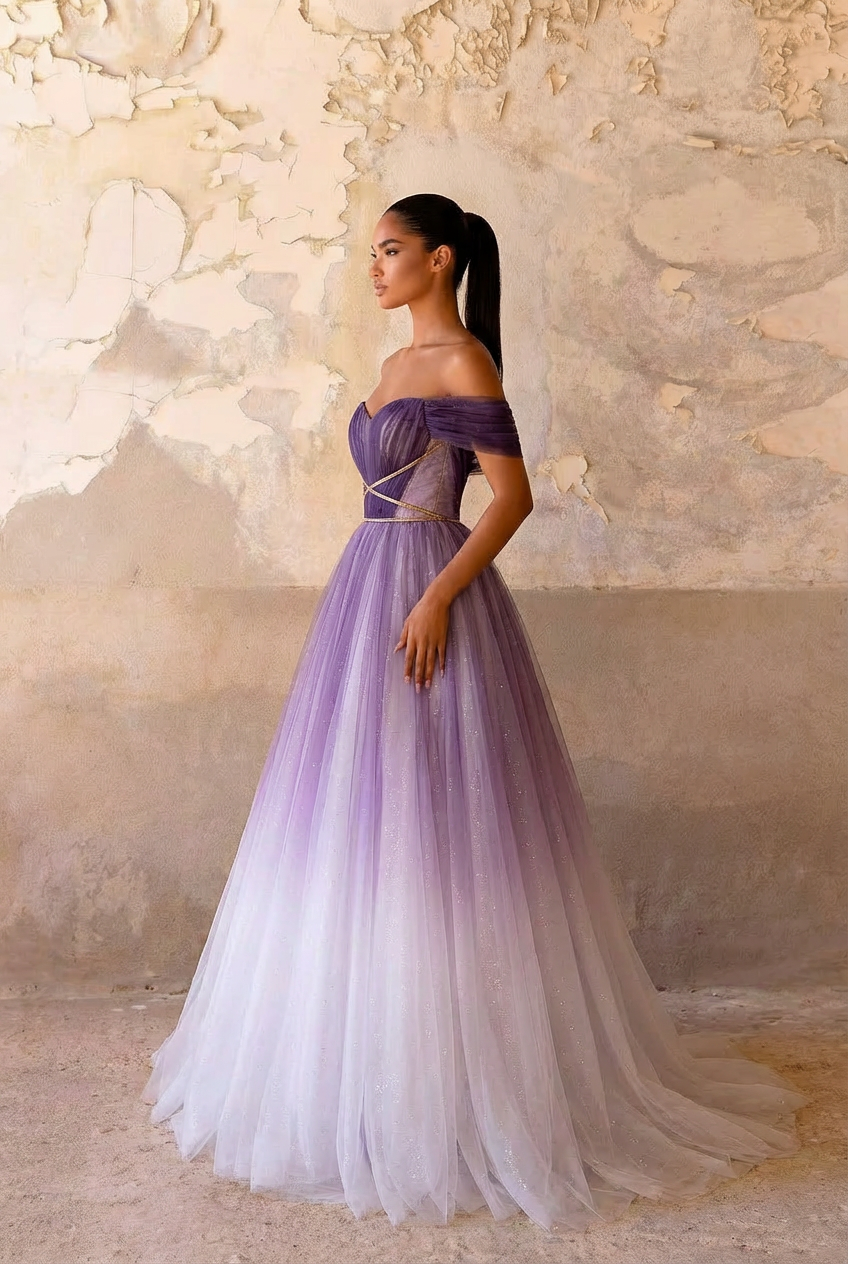 Gothic Purple Wedding Dress With Tulle