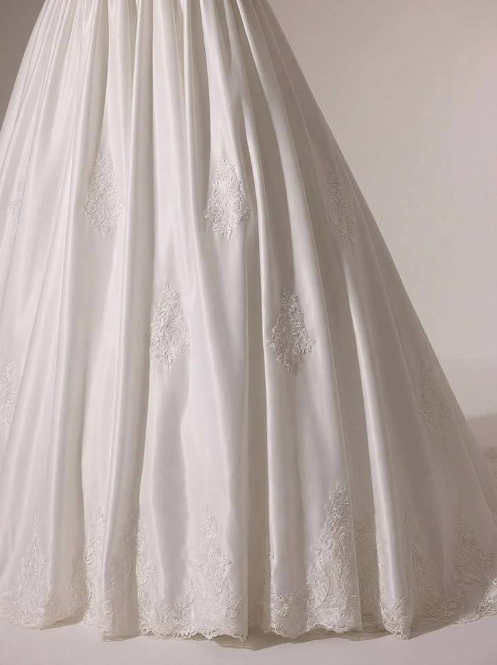Vintage Long Sleeve Wedding Dress with High Neck – Simple Modest Wedding Dress with Lace Train Plus Size