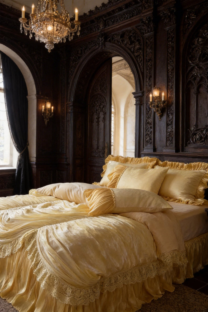 The 'Golden Manor' Golden Yellow Pure Cotton Bedding Set