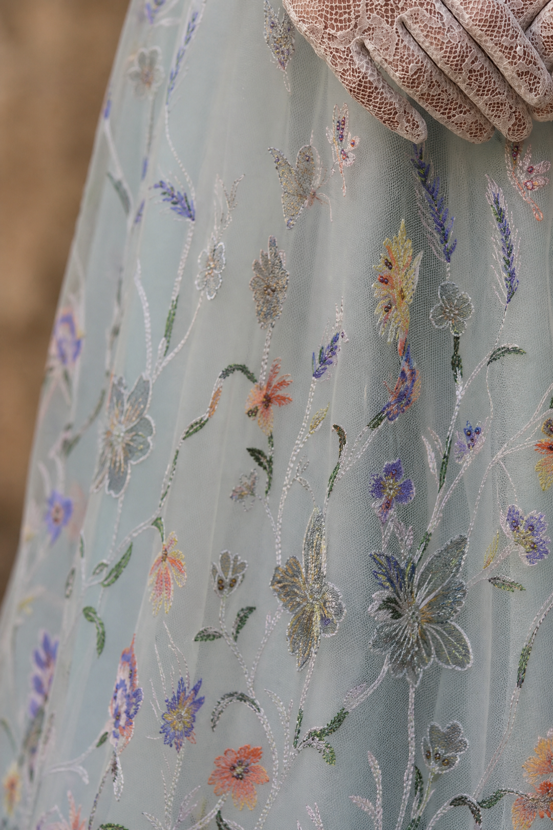 Bridgerton Daphne Blue Dress With Floral Lace Satin
