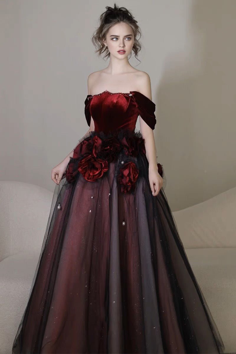 Gothic Black and Red Wedding Dresses with Rose Tulle – WonderlandByLilian