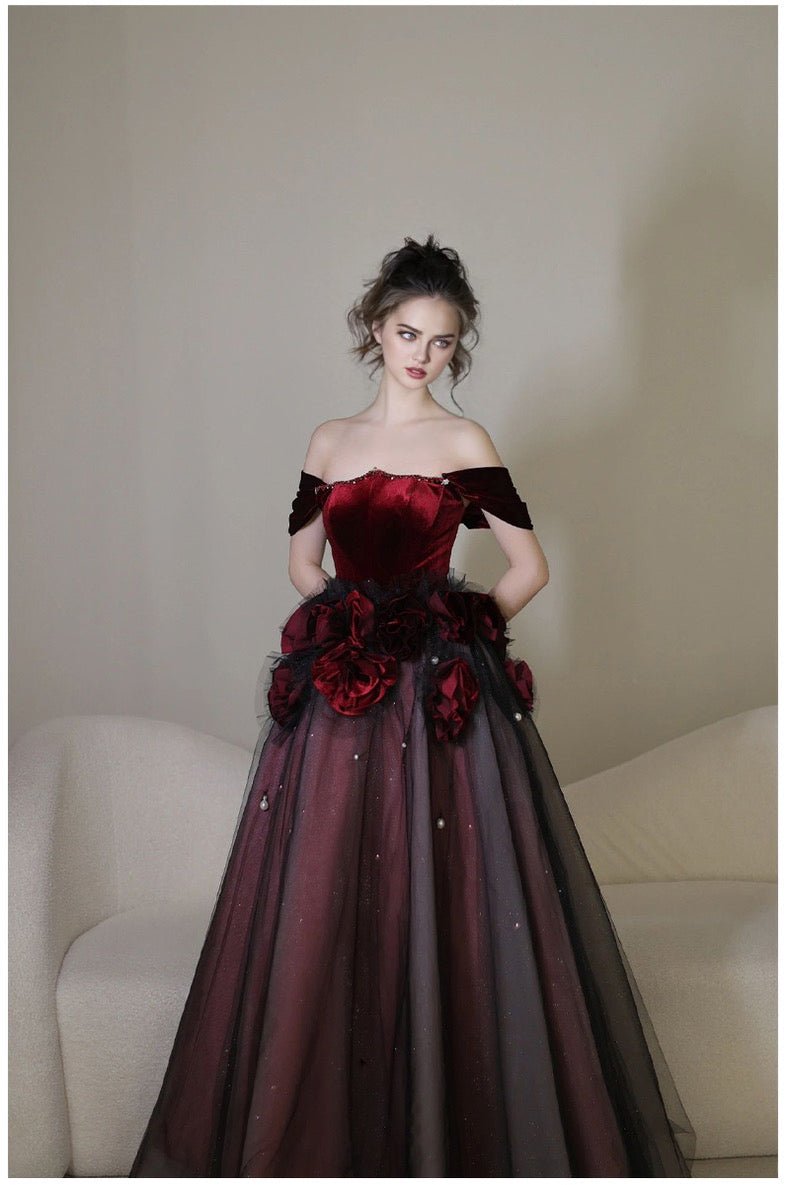 Gothic Black And Red Wedding Dresses With Rose Tulle WonderlandByLilian gothic-black-and-red-wedding-dresses-with-rose-tulle-wonderlandbylilian