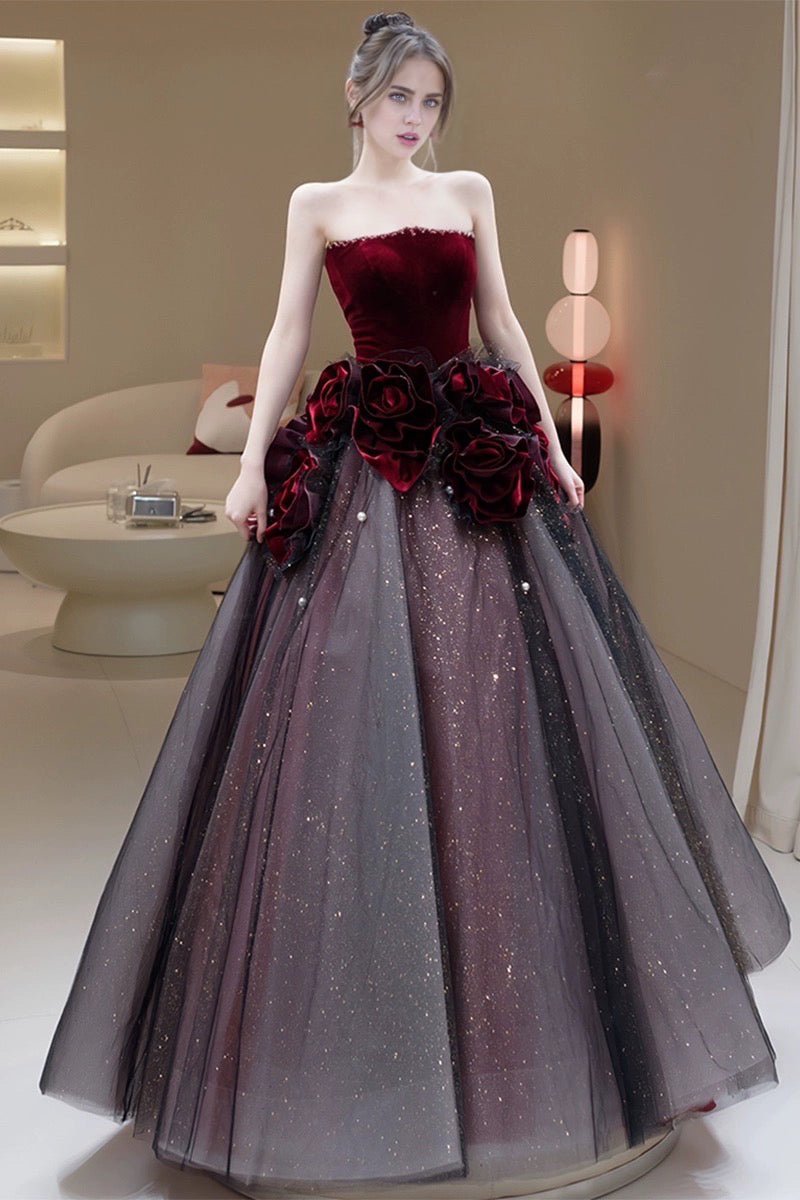 Gothic Black and Red Wedding Dresses with Rose Tulle – WonderlandByLilian