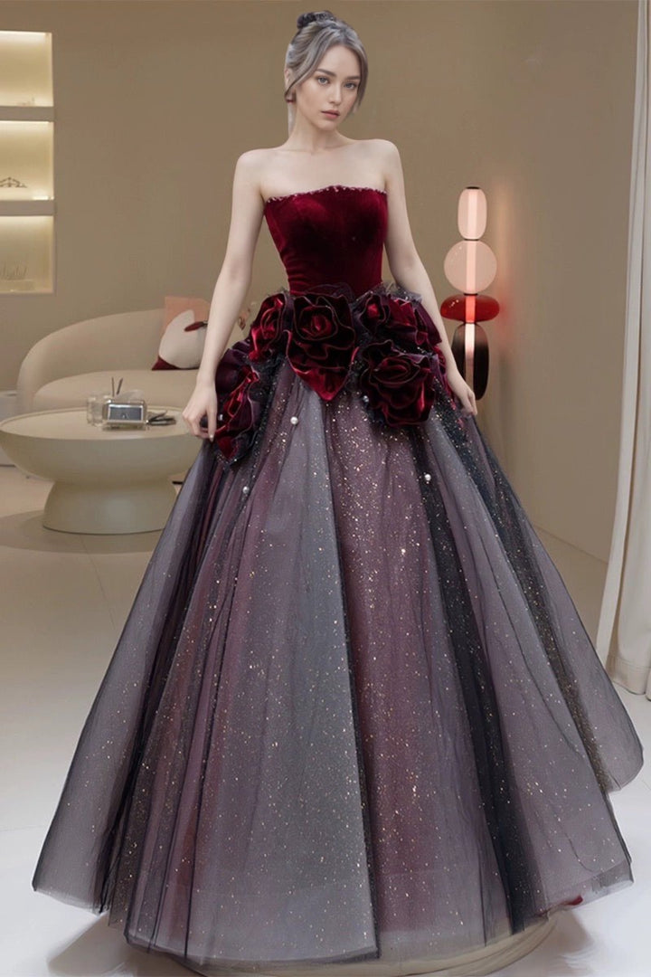 Gothic Black And Red Off Shoulder Ball Gown Wedding Dress With Rose Tulle Plus Size