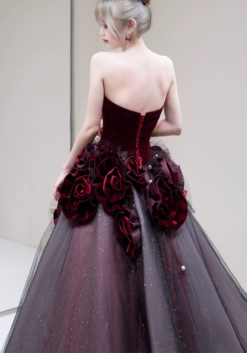 Gothic Black and Red Wedding Dresses with Rose Tulle – WonderlandByLilian