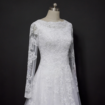 Timeless Romance: Classic Modest Lace A-Line Wedding Dress with Long Sleeves Plus Size