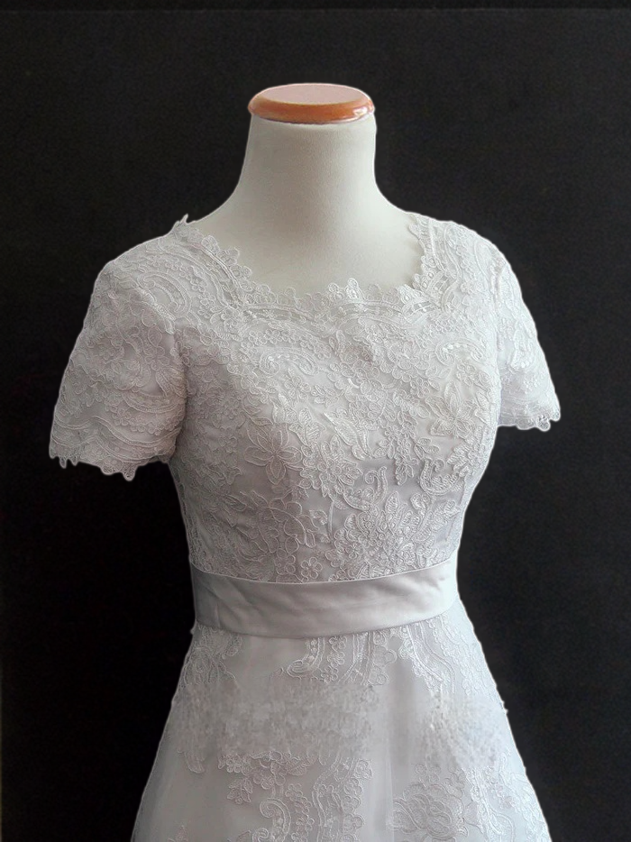 Vintage Lace Ready-to-Wear Modest Lace Wedding Dress with Short Sleeves Plus Size