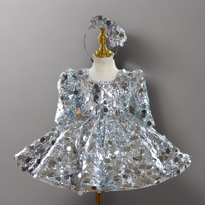 Silver Sequin Long Sleeve Flower Girl Dress – Plus Size