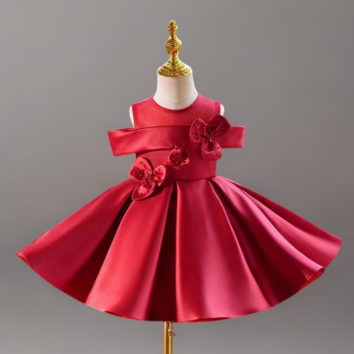 Red Satin Sleeveless Flower Girl Dress with Floral Appliqués for Special Occasion - Plus Size