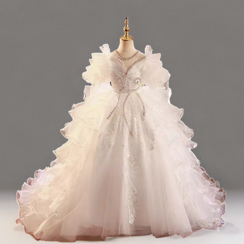 Fairy White Ruffled Tulle Flower Girl Dress with Beaded Appliqu and Layered Skirt for Special Occasion - Plus Size 9-10Y Fairy White Ruffled Tulle Flower Girl Dress with Beaded Appliqu and Layered Skirt for Special Occasion - Plus Size 9-10Y