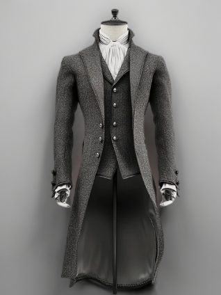 Charcoal Regency Tailcoat for Men - Classic Bridgerton-Inspired Formal Jacket Plus Size