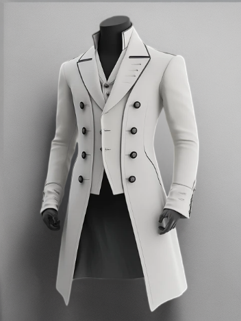 White Regency Tailcoat with Black Trim - Bridgerton-Inspired Men's Formal Jacket Plus Size