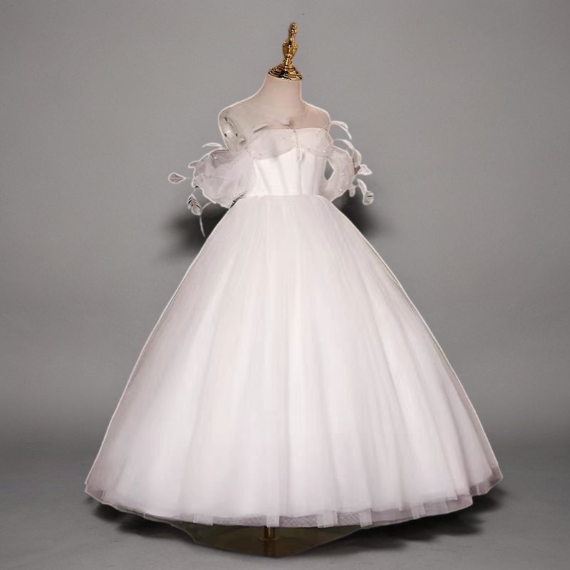 Fairy White Off-Shoulder Tulle Flower Girl Dress with Floral Appliqué and Full Skirt for Special Occasion - Plus Size