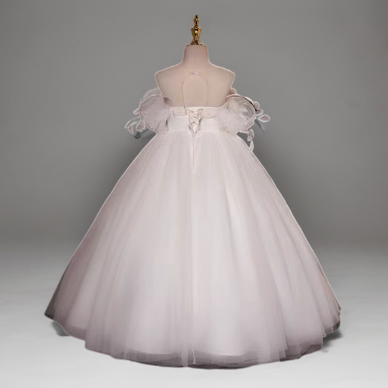 Fairy White Off-Shoulder Tulle Flower Girl Dress with Floral Appliqué and Full Skirt for Special Occasion - Plus Size