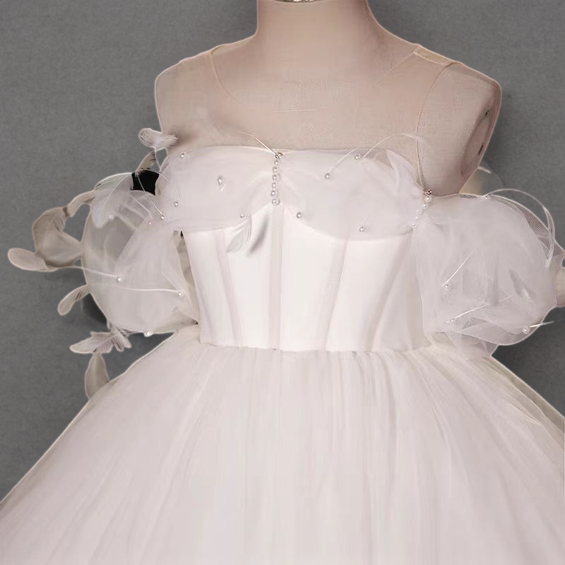 Fairy White Off-Shoulder Tulle Flower Girl Dress with Floral Appliqué and Full Skirt for Special Occasion - Plus Size