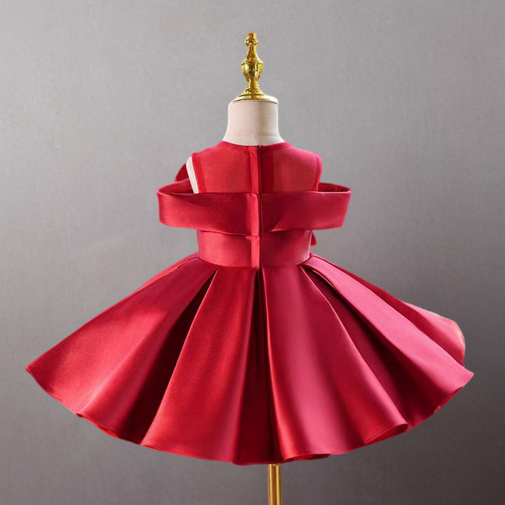 Red Satin Sleeveless Flower Girl Dress with Floral Appliqués for Special Occasion - Plus Size