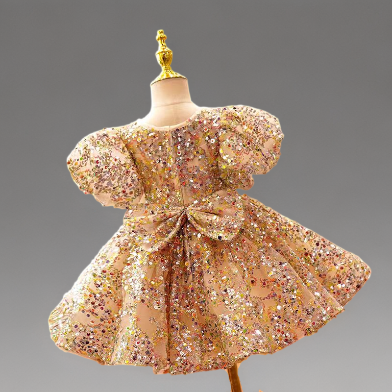 Gold Sequin Tulle Flower Girl Dress for Wedding Puff Sleeve Plus Size 9-12 month Gold Sequin Tulle Flower Girl Dress for Wedding Puff Sleeve Plus Size 9-12 month