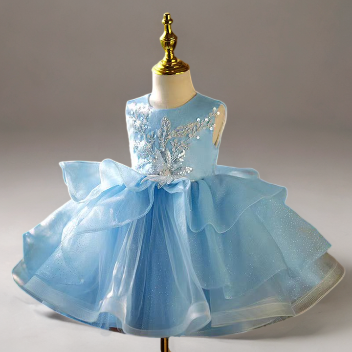 Blue Sequin Tulle Flower Girl Dress for Wedding – Sleeveless Plus Size